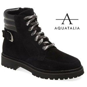 Aquatalia Mayra Weatherproof Suede Leather Lace-Up & Zip Boot US 9